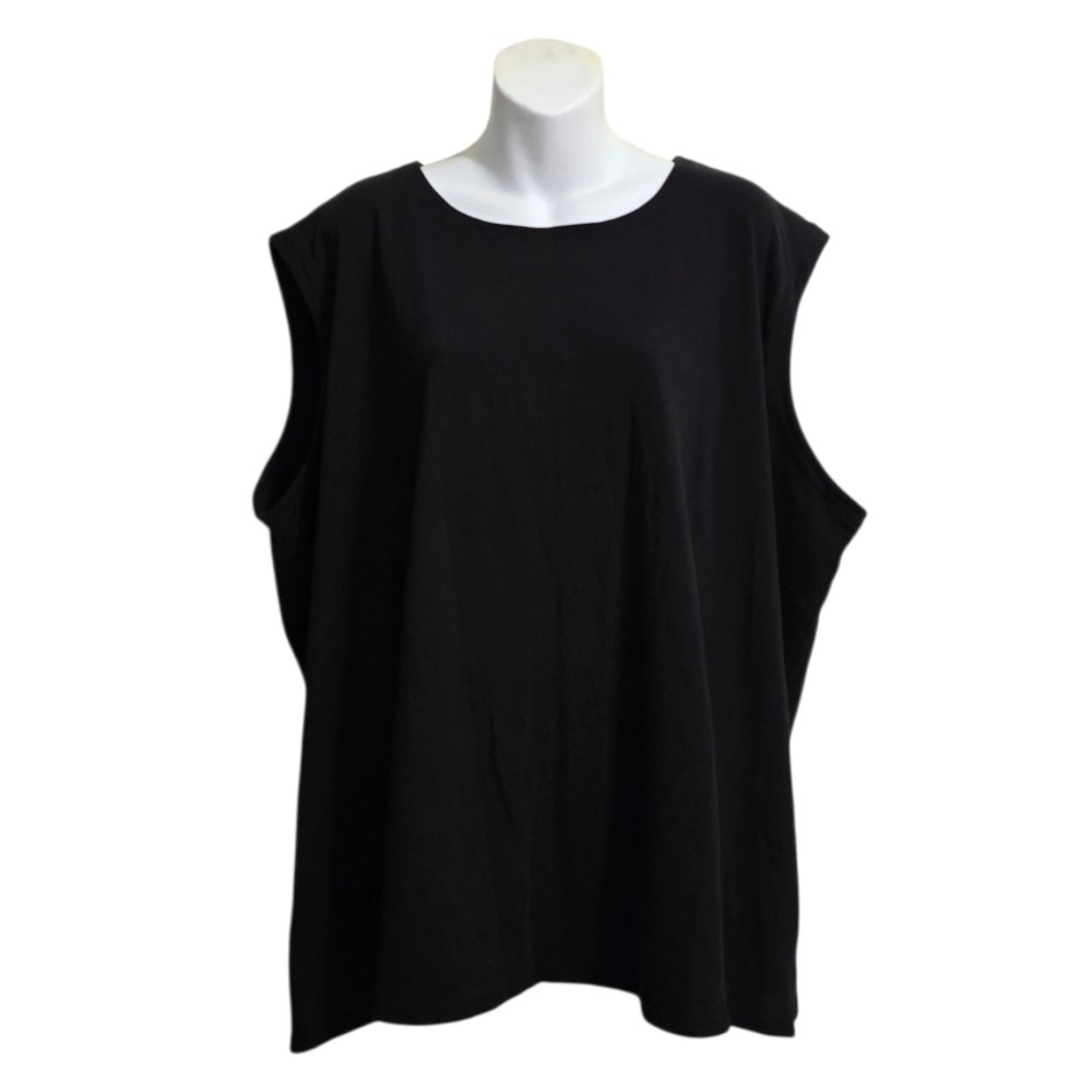 Eileen Fisher Cozy Organic Cotton Slub Round Neck Tank In Black Sz 3X